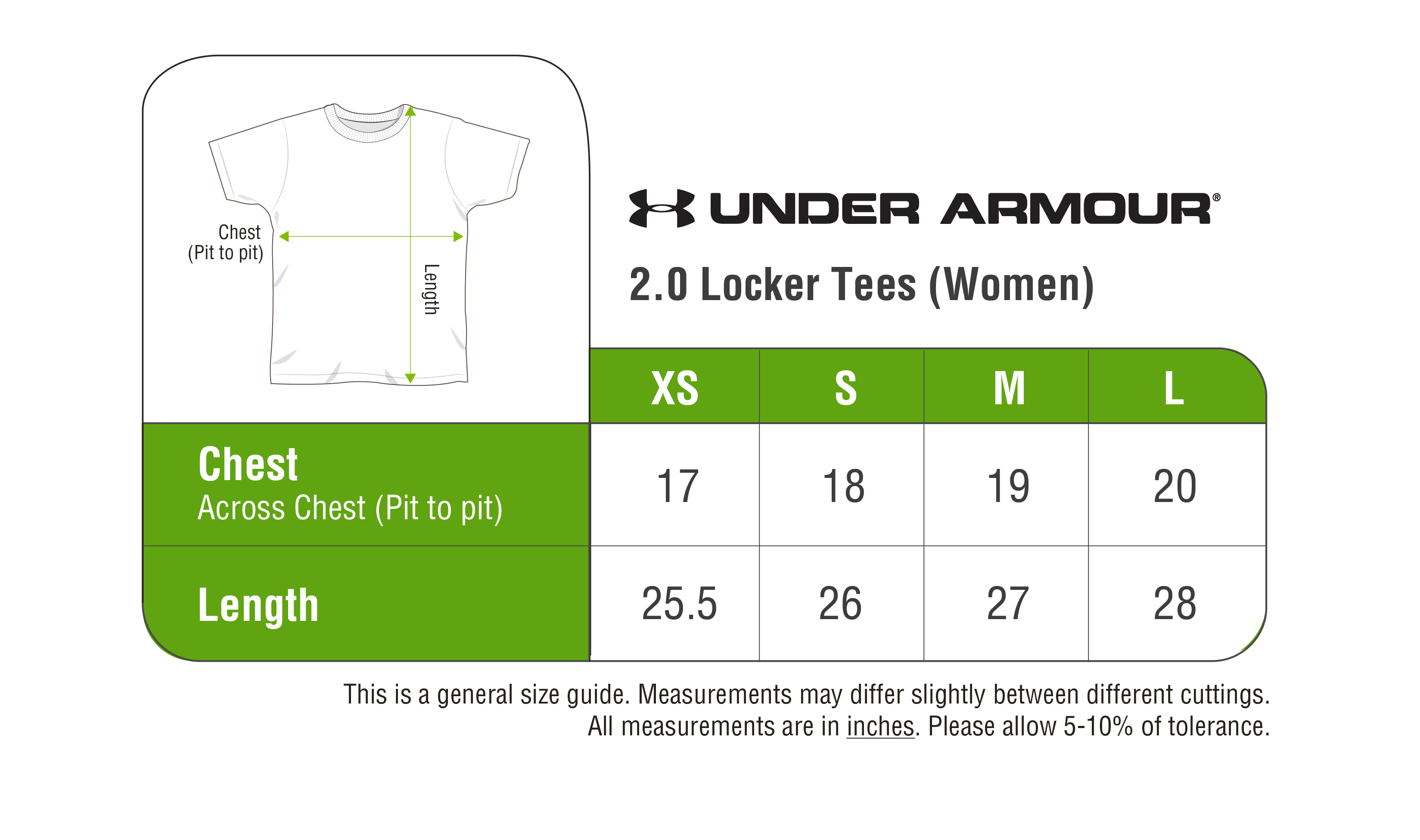 under armour t shirt size chart