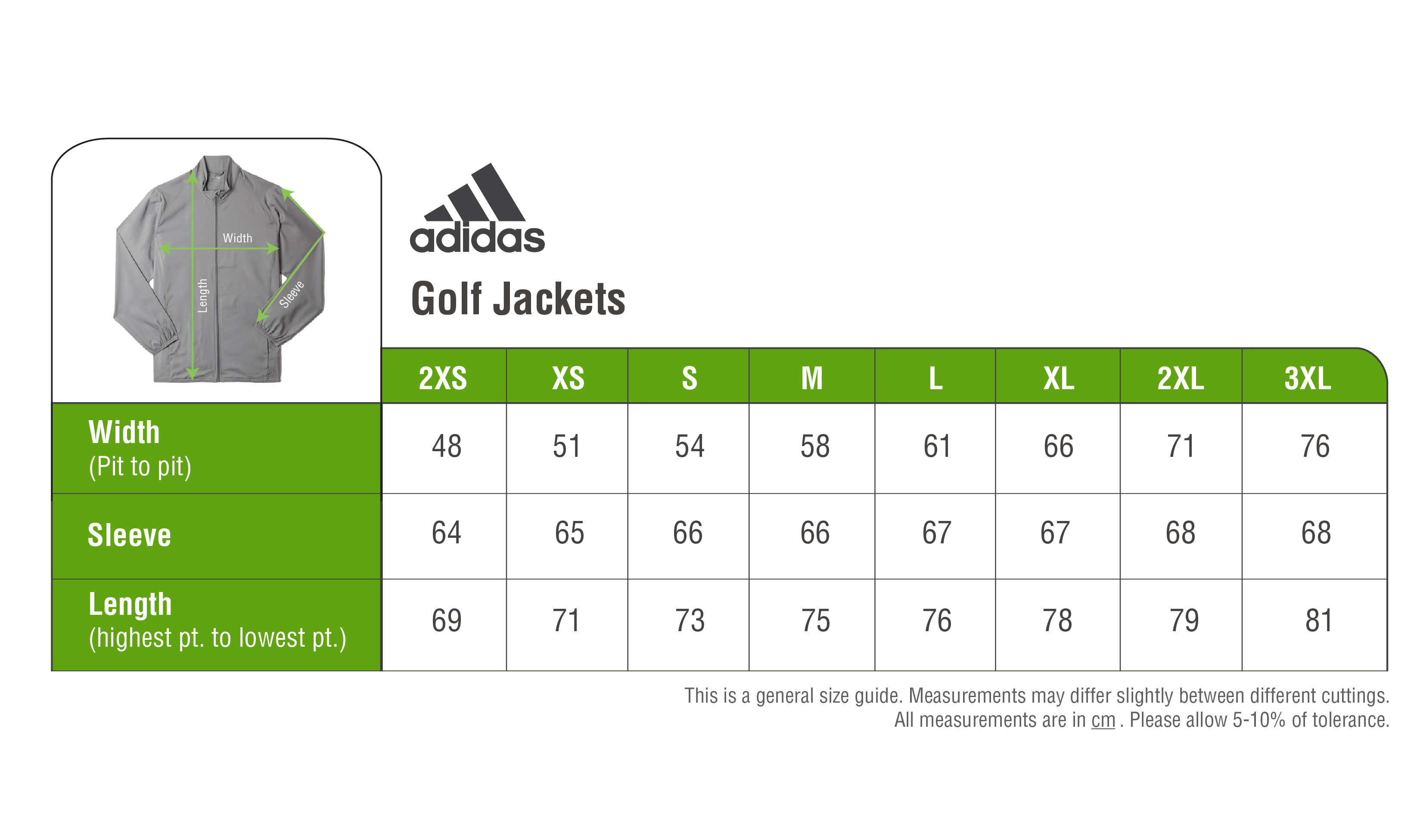 adidas windbreaker size chart